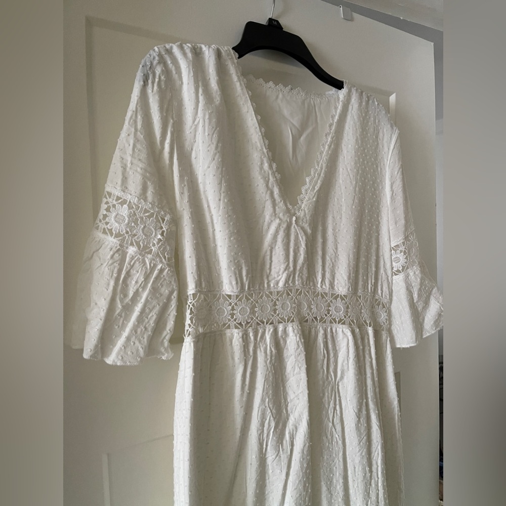 White Cupshe Aral Sea Clip Dot Floral Lace Maxi Dress